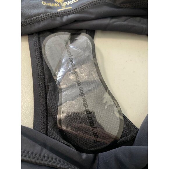 Susan Graver Soleil One Shoulder Swimsuit with Self Trim Sz 14 Black Multi Palm - Picture 5 of 10